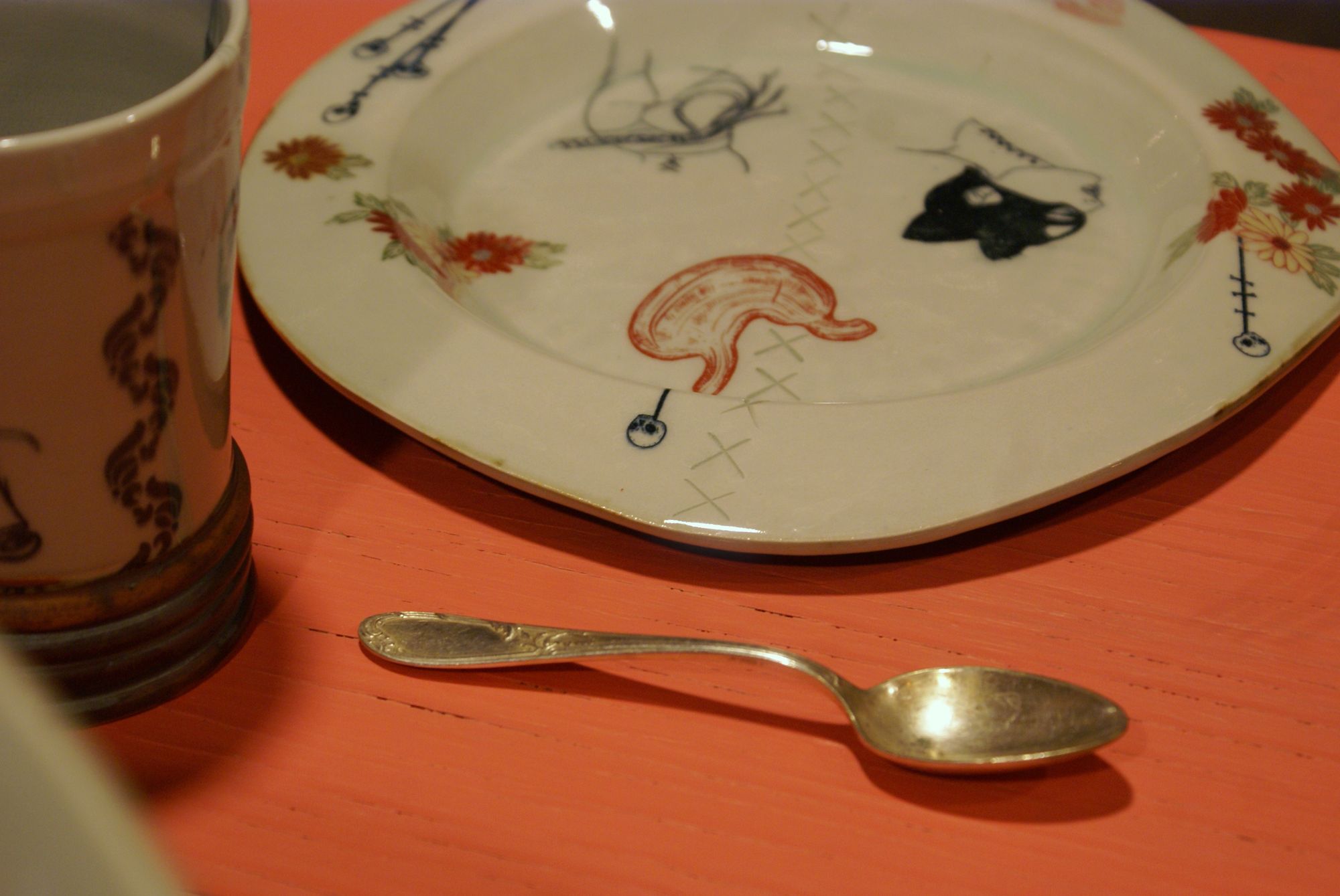 Nyssa Mariah Barrick, plate with stitched crosses, detail
